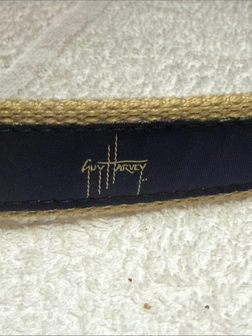 Guy Harvey Tan Leather and Navy Blue Embroidered Belt